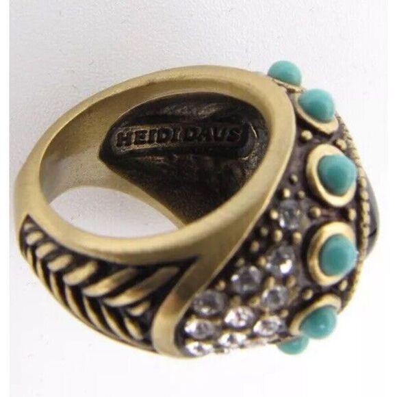 HEIDI DAUS Black and Turquoise with white crystal Ring in Sz 5 - Picture 3 of 3